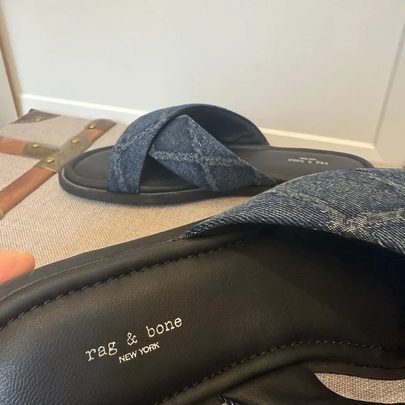 NWOB Rag & Bone Geo Cross-Strap Denim Sandals 37 retail $238 - Picture 4 of 6